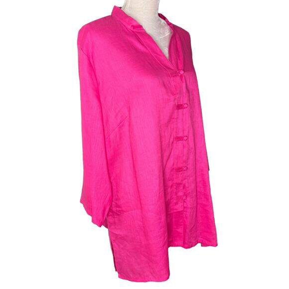 Deane & White Linen Button Down Shirt Top 2X Fuchsia New - Picture 4 of 10